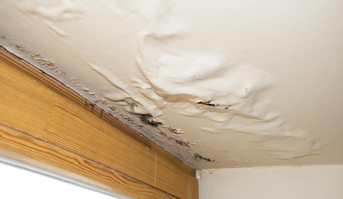 Damaged ceiling due to water