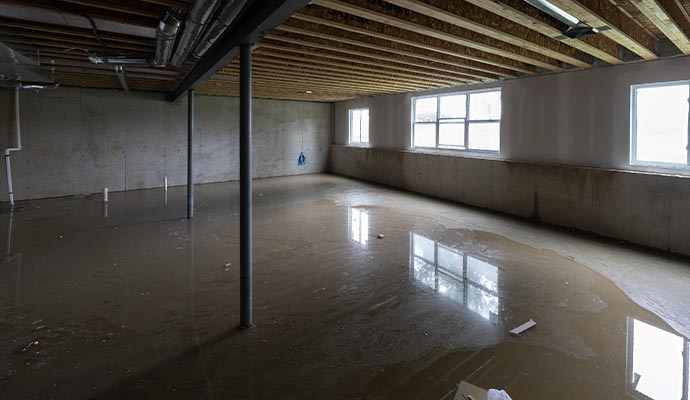 Flooded floor in a basement