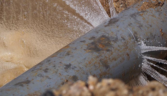 Water pipe broken and spraying water